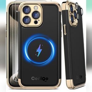 Coolqo IPhone 15 pro Black and Gold Phone Case
